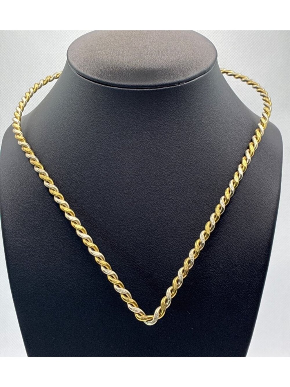 Two-Tone Gold & Silver Twist Torque Choker Necklace V Neck Drop Stylish Chain